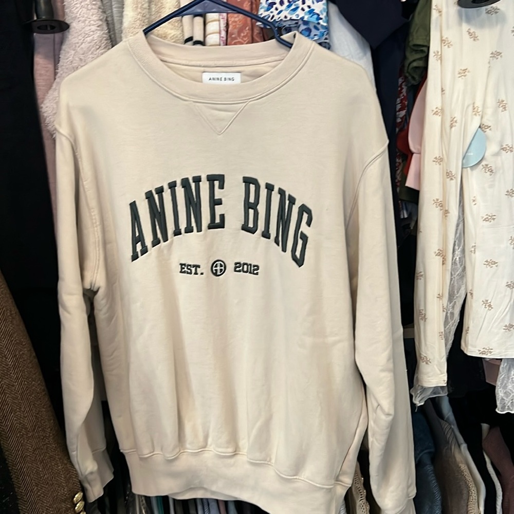 Anine Bing Sweatshirt in Beige/Green size Small